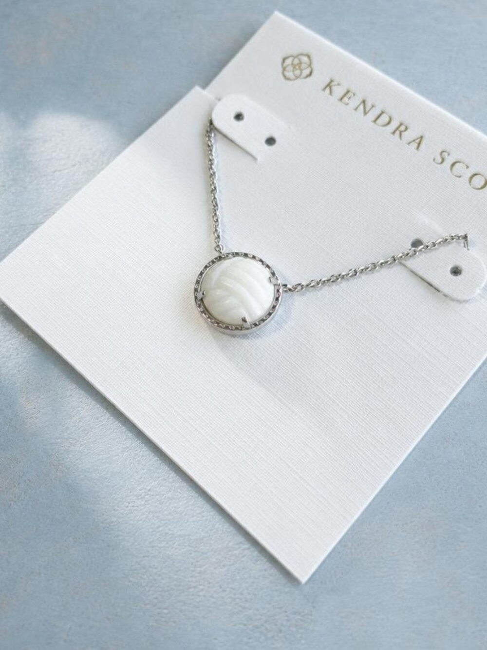 Kendra Scott Volleyball Silver Mother-of-Pearl Pendant Necklace - Picture 2 of 2